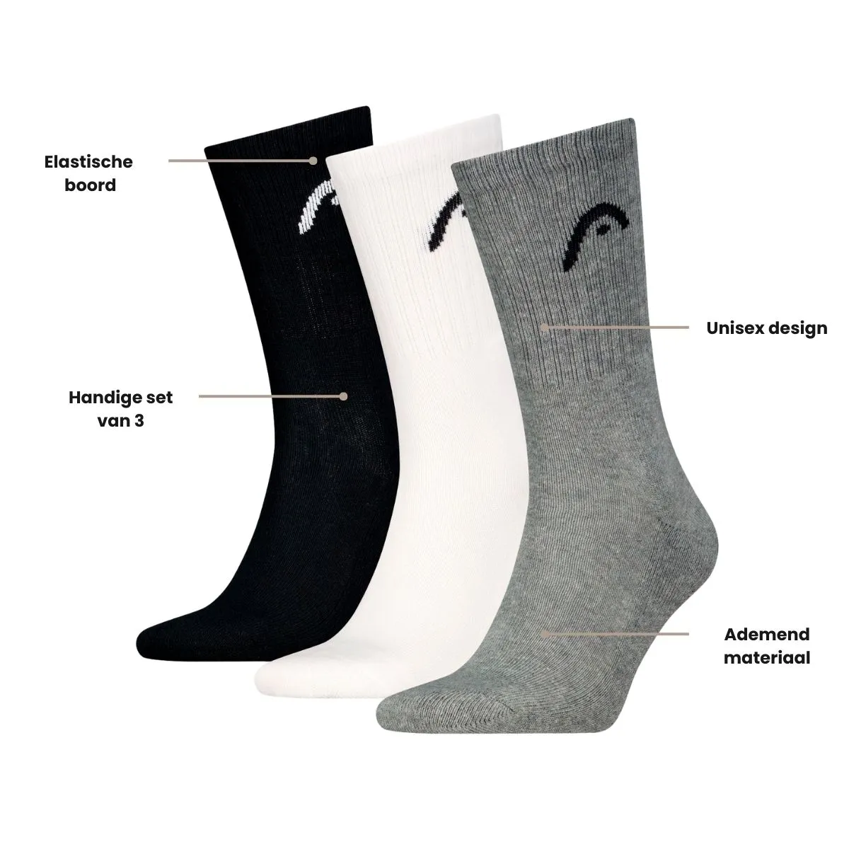 HEAD Sportsokken Training 3-pack Grijs / Wit / Zwart