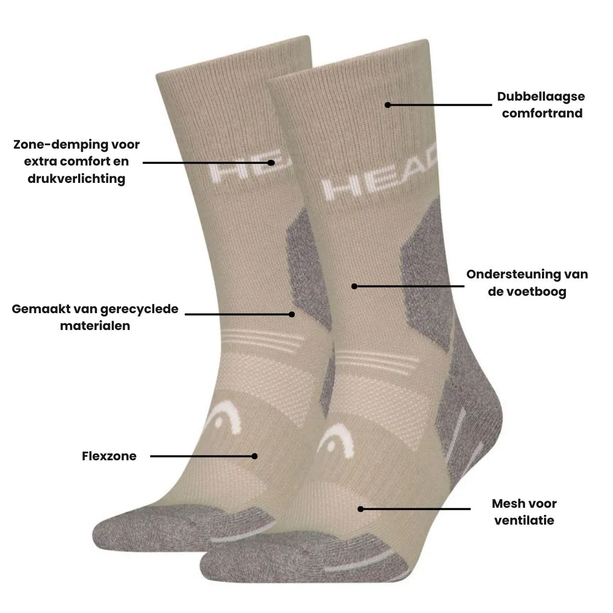 HEAD Wandelsokken All Climates Hiking Crew 6-pack Taupe