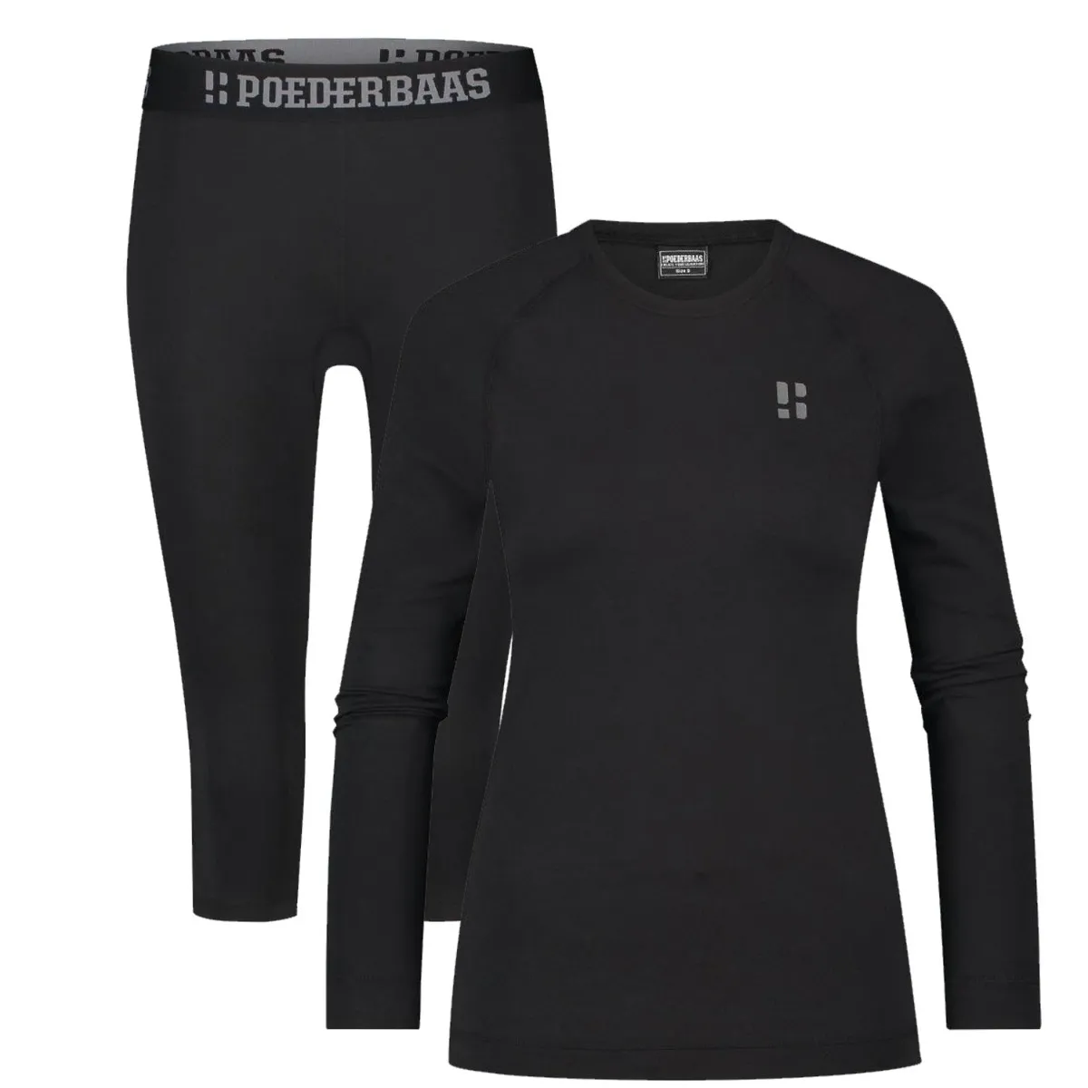 Poederbaas Thermoset Dames Lightweight - Thermoshirt + Thermolegging - Zwart