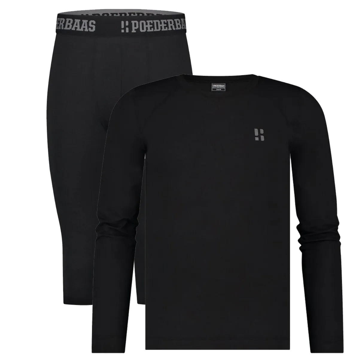 Poederbaas Thermoset Heren Lightweight - Thermoshirt + Thermolegging - Zwart