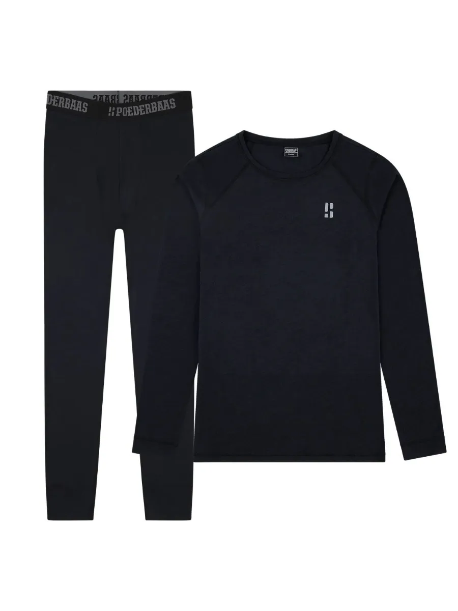 Poederbaas Thermoset Merinowol Heren - Thermoshirt + Thermolegging - Zwart