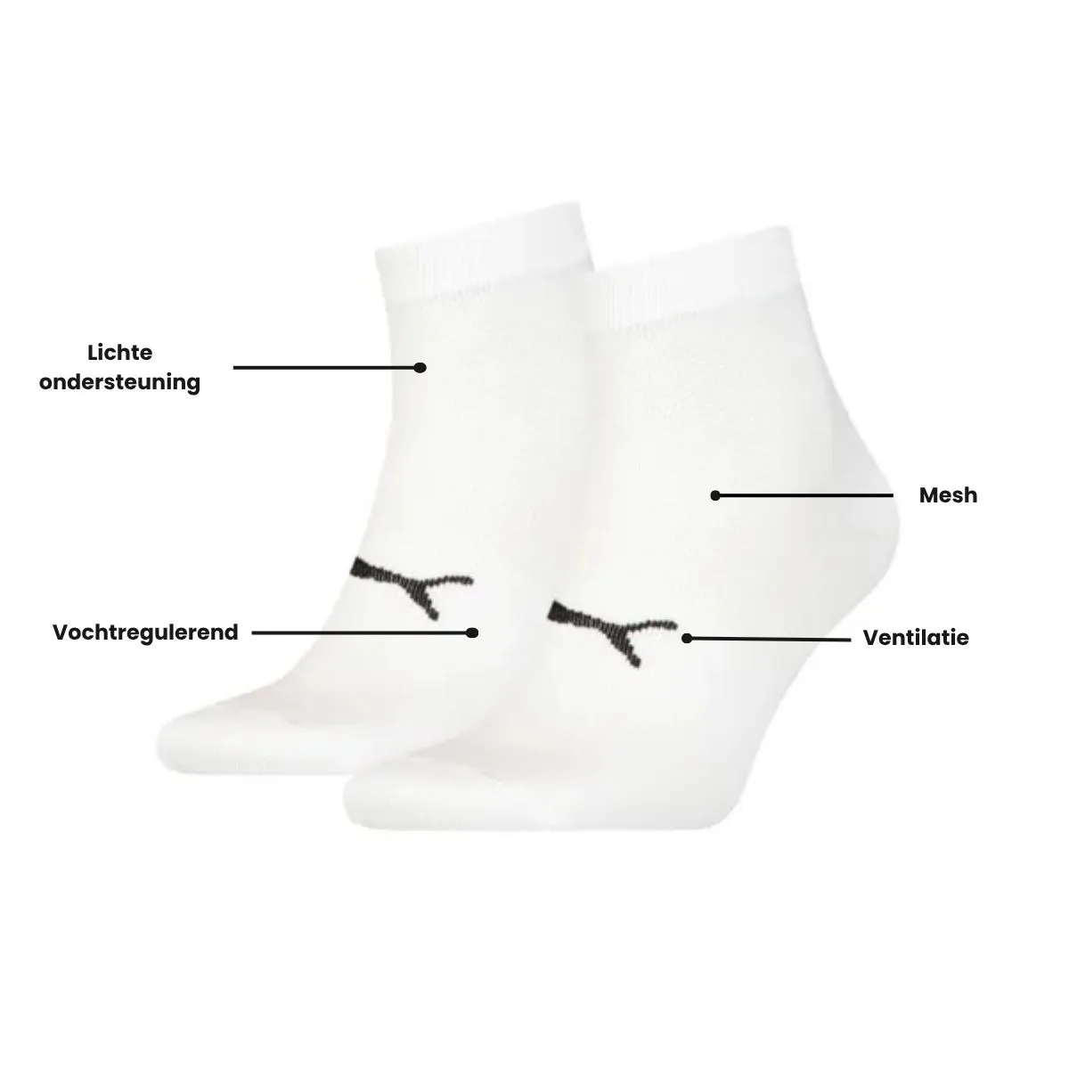 Puma Sport Quartersokken Light 6-pack Wit