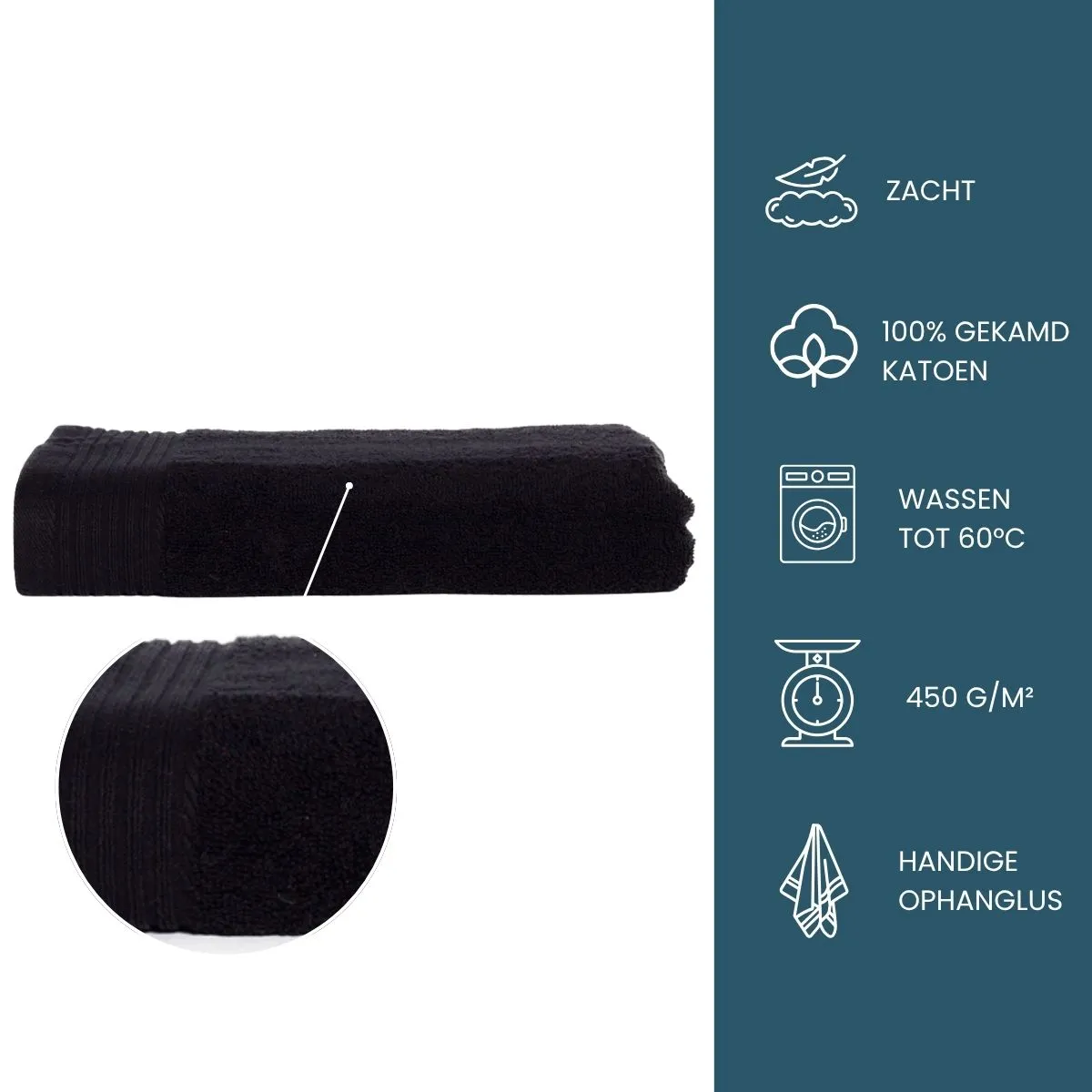 The One Badhanddoek 450 gram 70x140 cm Zwart (5 stuks)