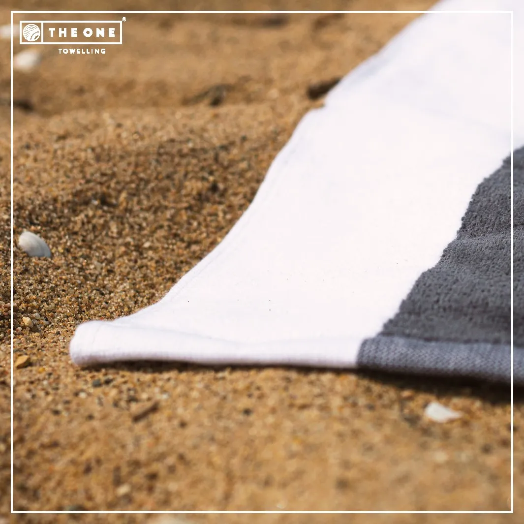 The One Towelling Strandhanddoek 90 x 190 cm Stripe Anthracite/light grey