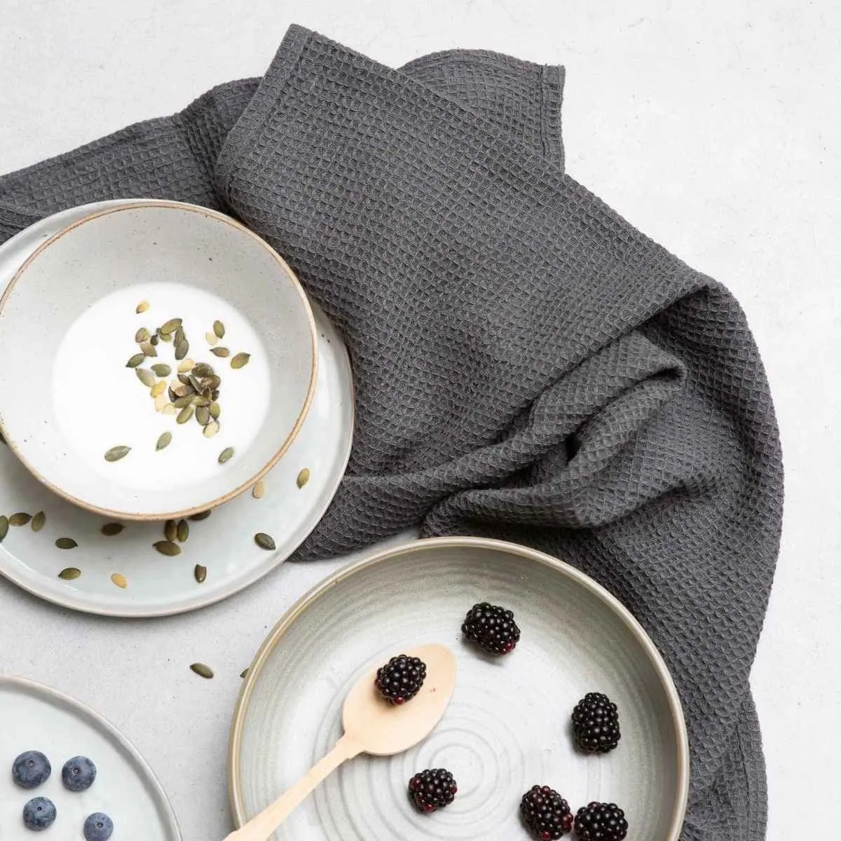 Walra Keuken- en Theedoekenset Dry with Cubes Uni, Stripes & Blocks Off Black