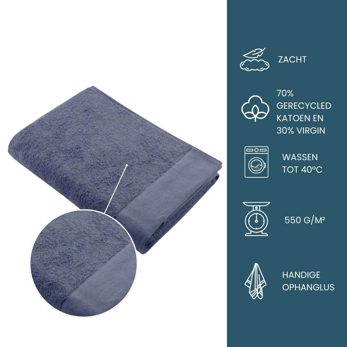 Walra Remade Cotton Handdoeken 70 x 140 cm - 550 gr/m² - Blauw - 5 stuks