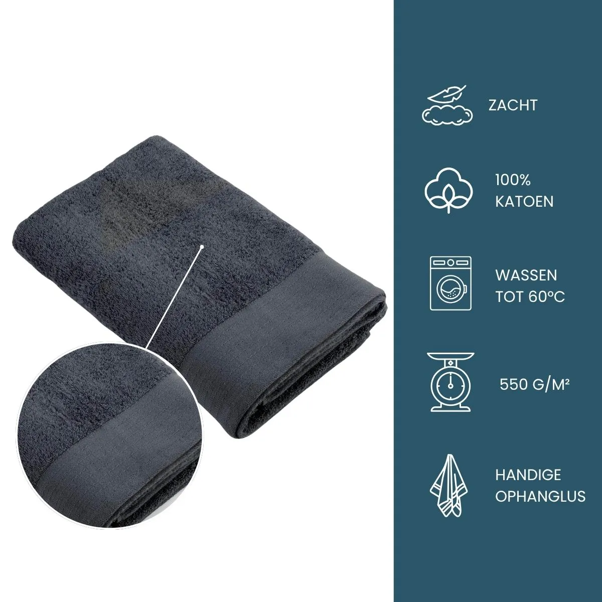 Walra Soft Cotton Handdoeken 70 x 140 cm - 550 gr/m² - Antraciet - 10 stuks
