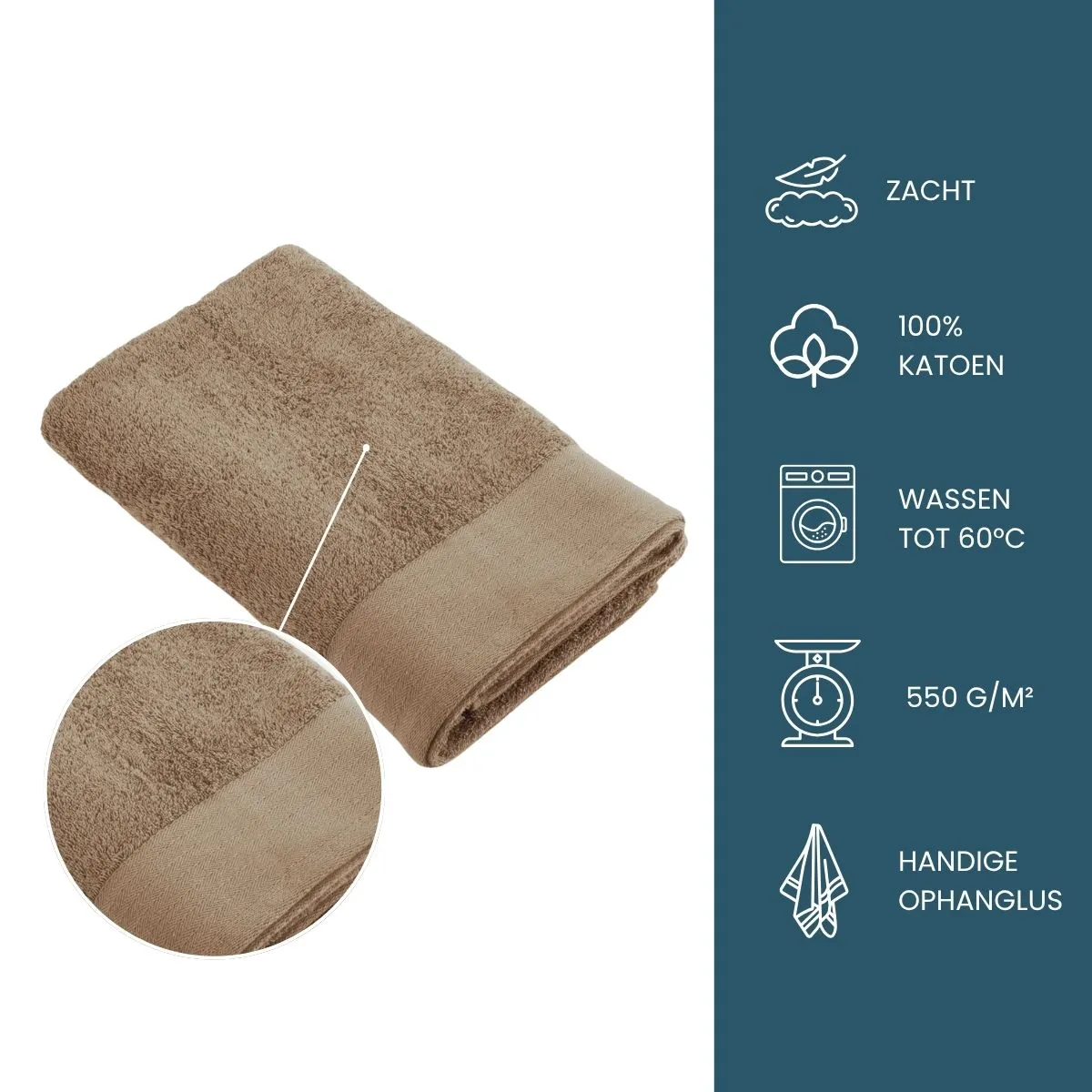 Walra Soft Cotton Handdoek 70 x 140 cm 550 gram Bruin