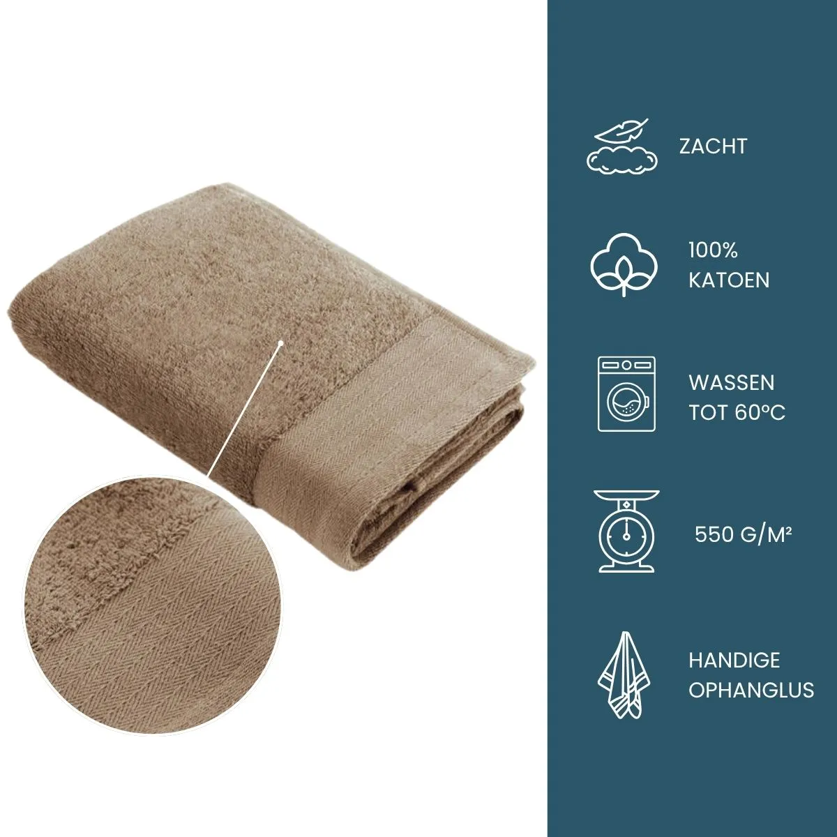 Walra Soft Cotton Handdoek 60 x 110 cm 550 gram Bruin - 10 stuks