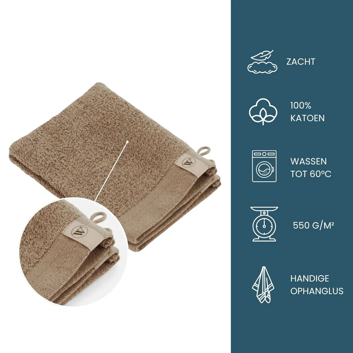 Walra Soft Cotton Washandje 16 x 21 cm 550 gram Bruin - 6 stuks