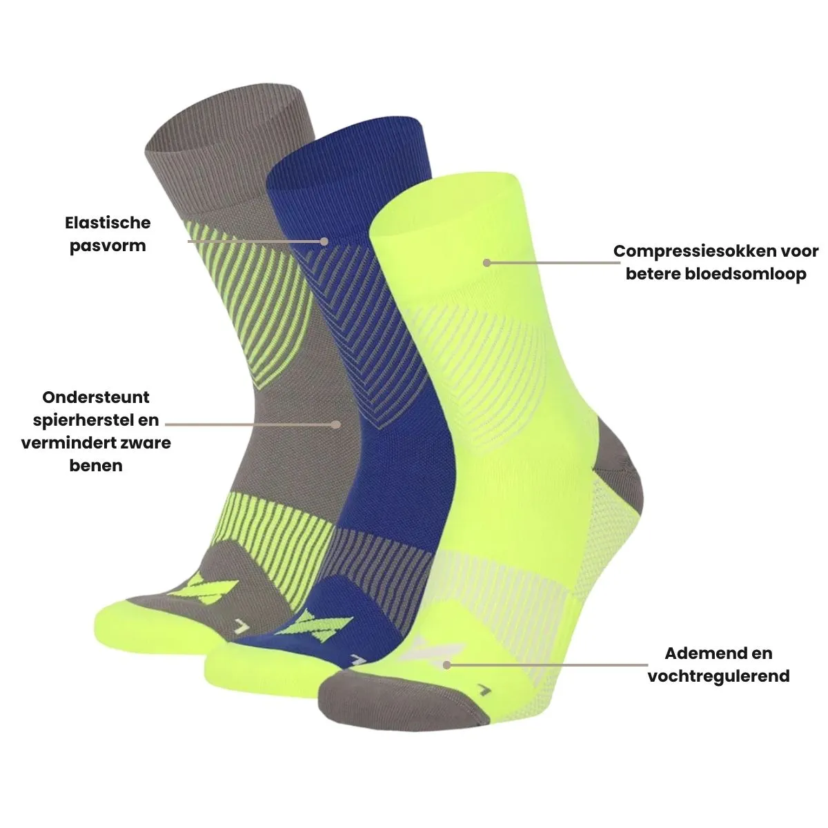 Xtreme Compressiesokken Quarter 3-pack Multi Yellow