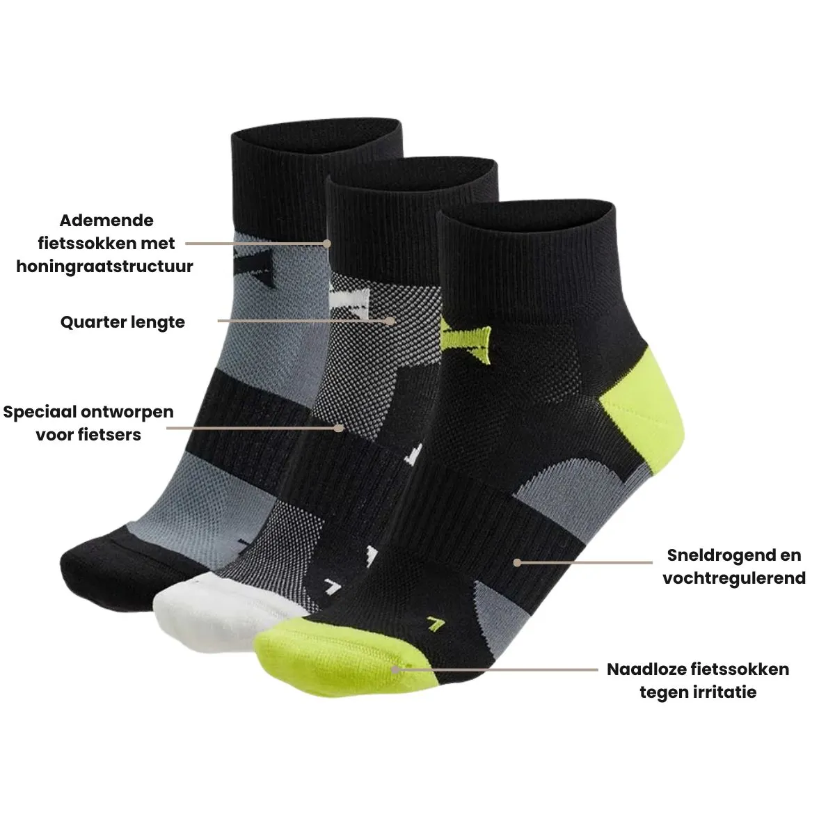 Xtreme Fietssokken Quarter 3-pack Multi Black
