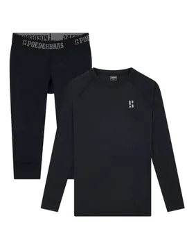 Poederbaas Thermoset Merinowol Dames - Thermoshirt + Thermolegging 3/4 - Zwart