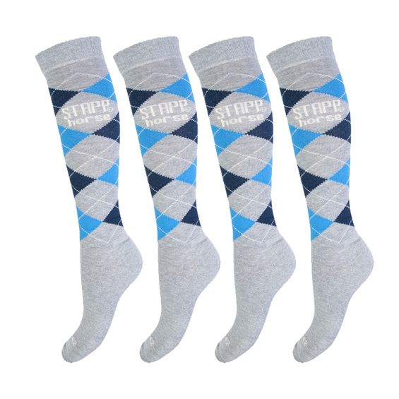 STAPP Horse Paardrijsokken Ruit 4-pack Grijs / Marine / Blauw