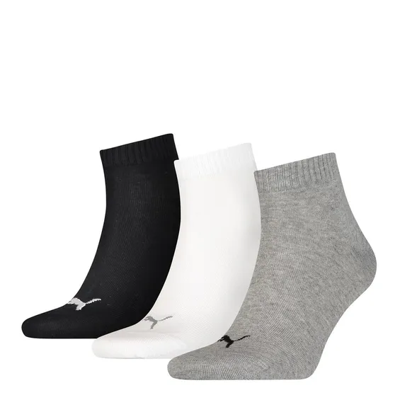 Puma Quarter Sokken 3-pack Zwart / Wit / Grijs