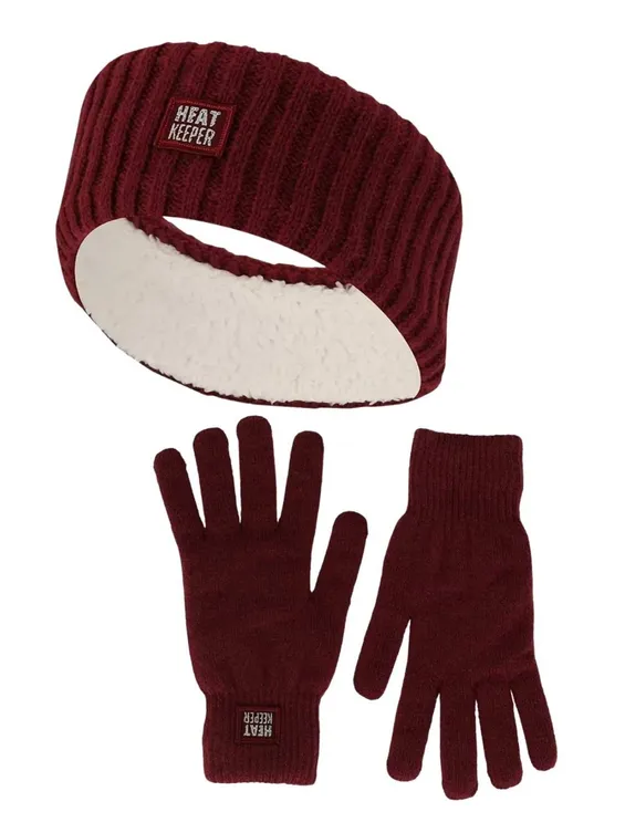 Heatkeeper Dames Winter Set - Hoofband + Handschoenen - Burgundy