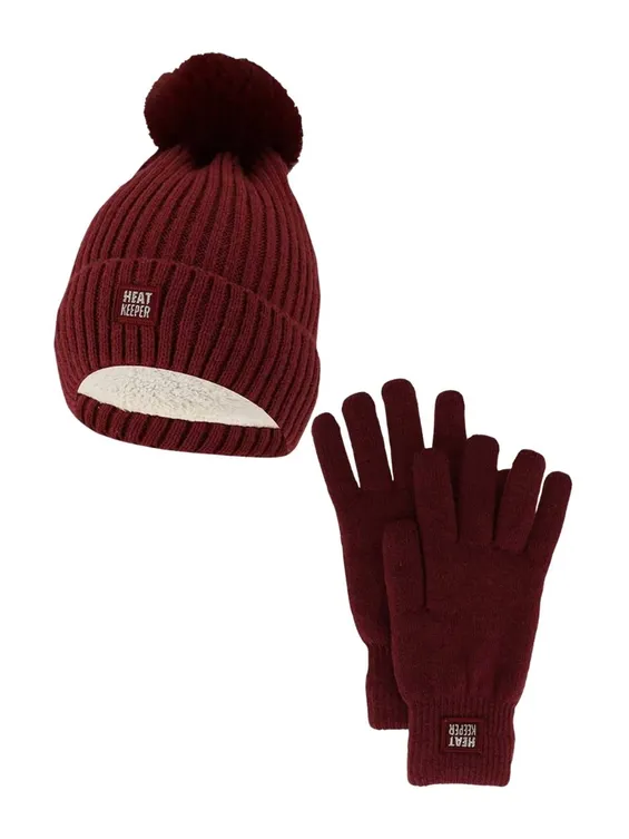 Heatkeeper Dames Winter Set - Muts + Handschoenen - Burgundy
