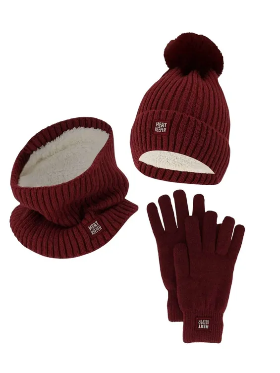 Heatkeeper Dames Winter Set - Muts + Handschoenen + Nekwarmer - Burgundy
