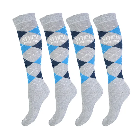 STAPP Horse Paardrijsokken Ruit 4-pack Grijs / Marine / Blauw